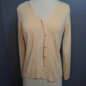 Izod Womens Yellow Fitted Button Down Ribbed V Neck Preppy Sweater Size Small